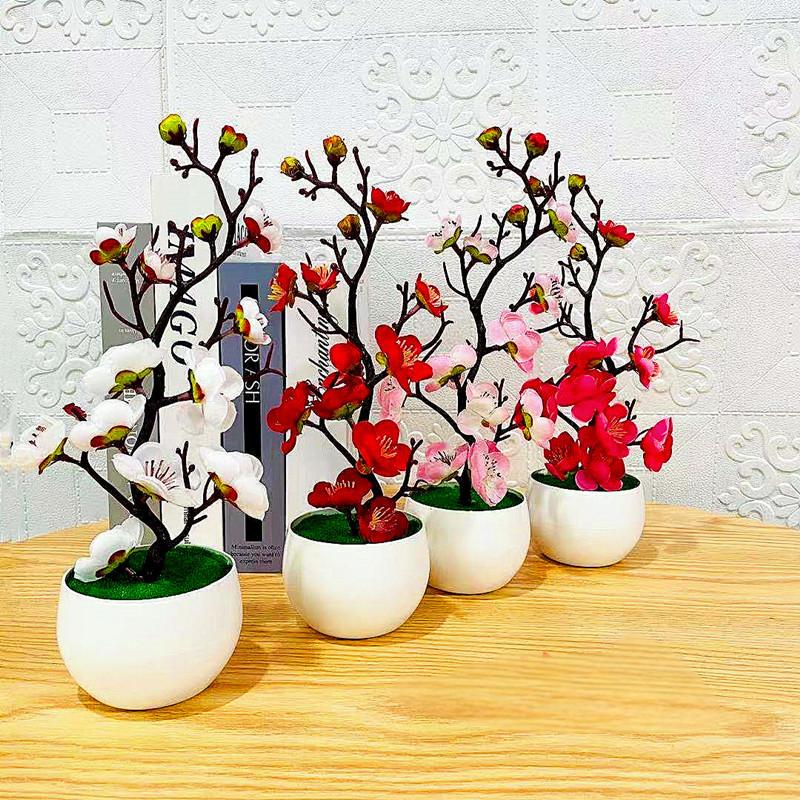 Bonsai Garden Zen - محاكاة زهرة البرقوق وعاء النبات البلاستيك