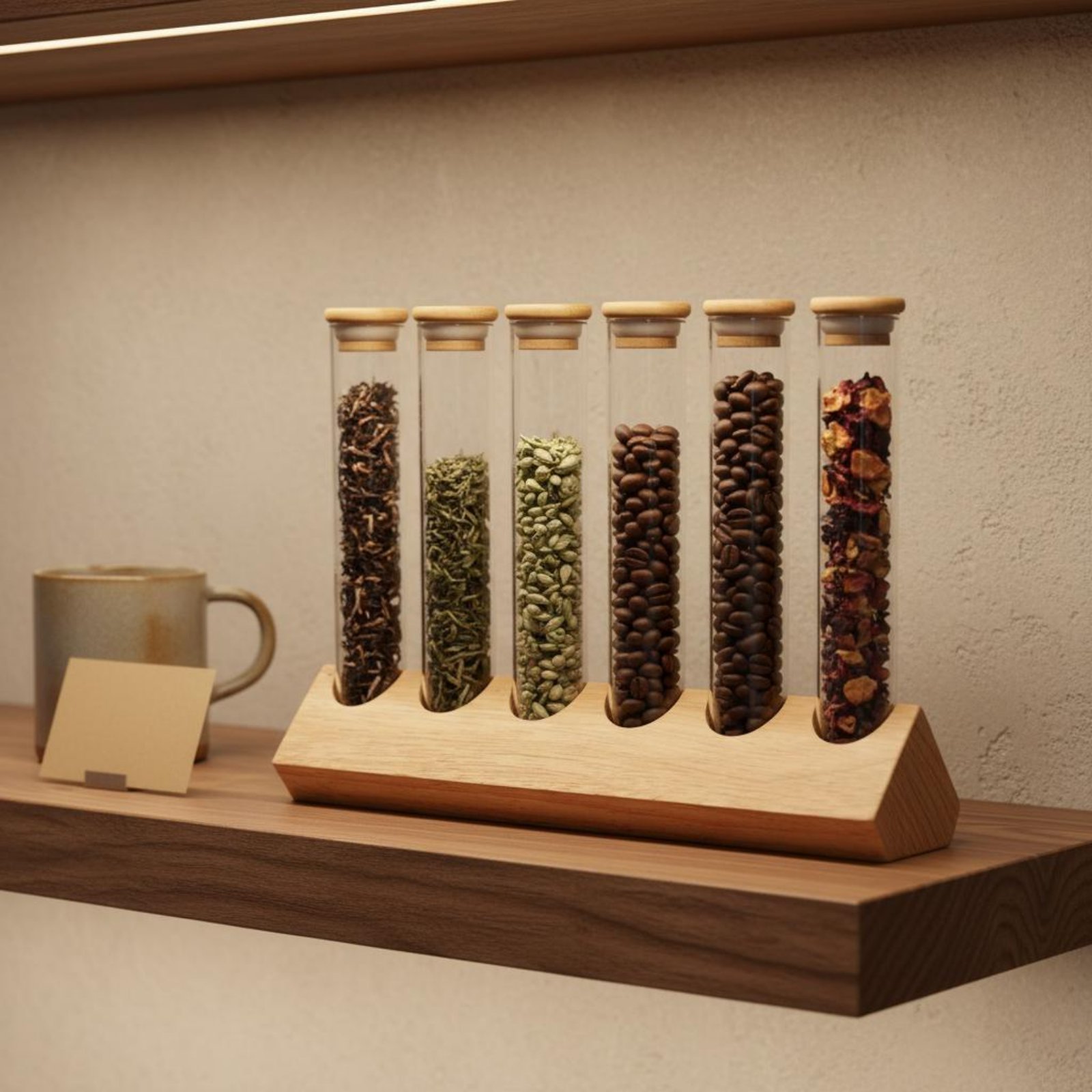 Display Stand Wood - مجموعة حاويات زجاجية أنبوبية مع حامل